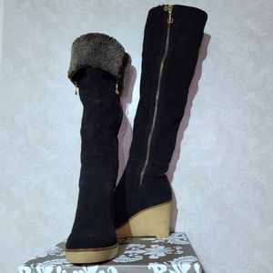 Suede over the knee wedge boots by daniblack